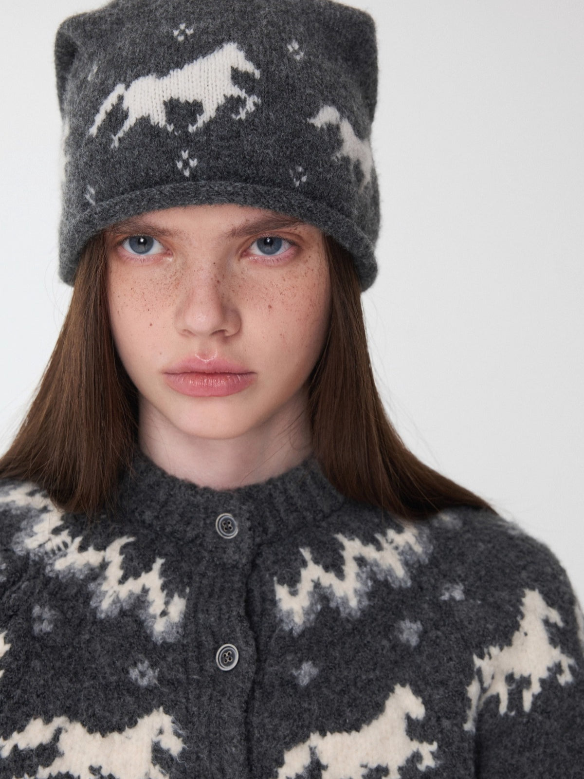 Fair Isle Pony Jacquard Knit Short Cardigan &amp; Shorts Set