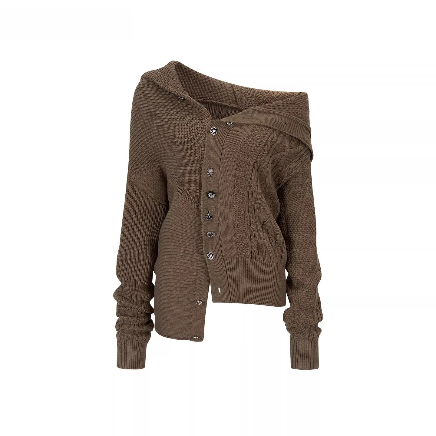 Oversized Collar Asymmetric Knit Sweater Jacket