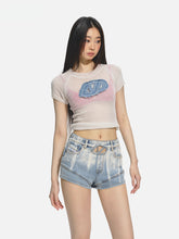 Gradient Floral Elastic Skinny Denim Shorts - CHINASQUAD