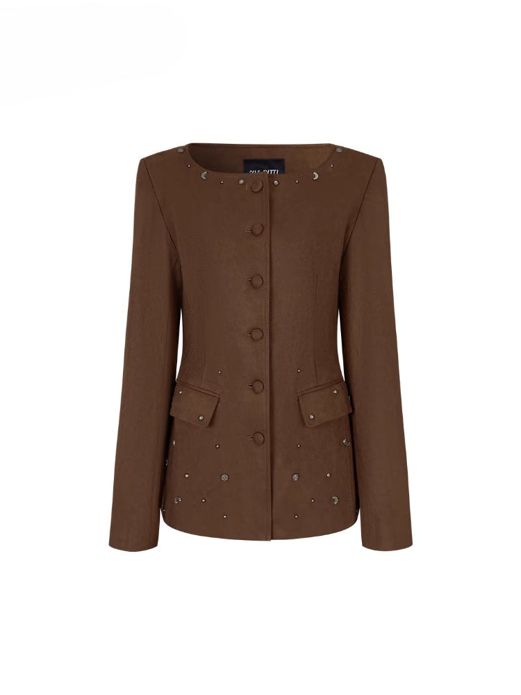 Rivet Suede-Like Waist-Defined Jacket