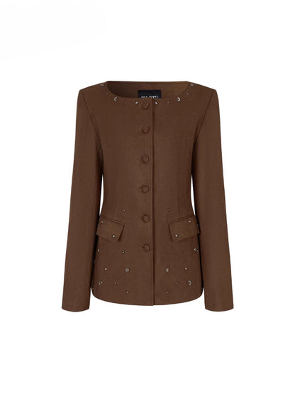 Rivet Suede-Like Waist-Defined Jacket