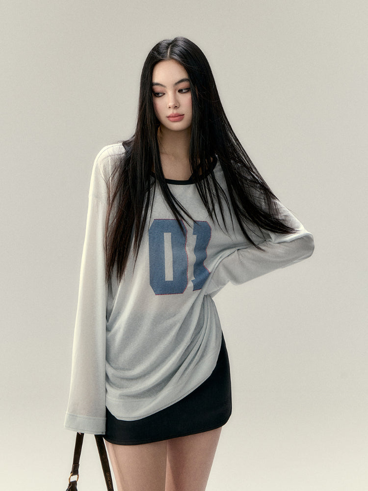 Letter Contrast Color Large Neck T-shirt