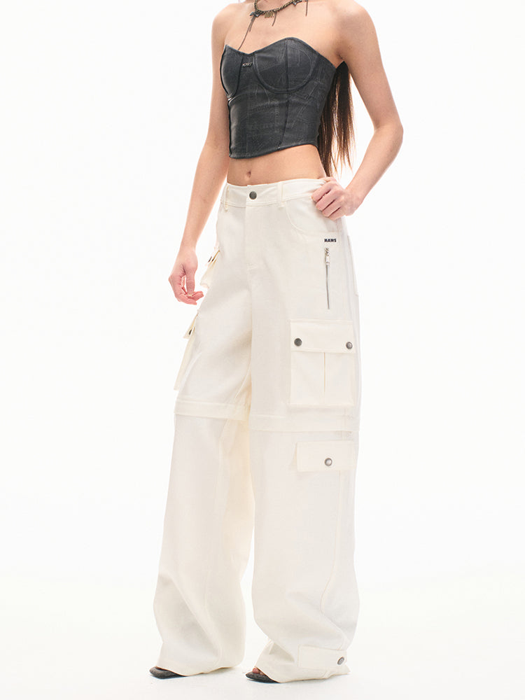 Loose-Fit Multi-Pocket White Casual Pants