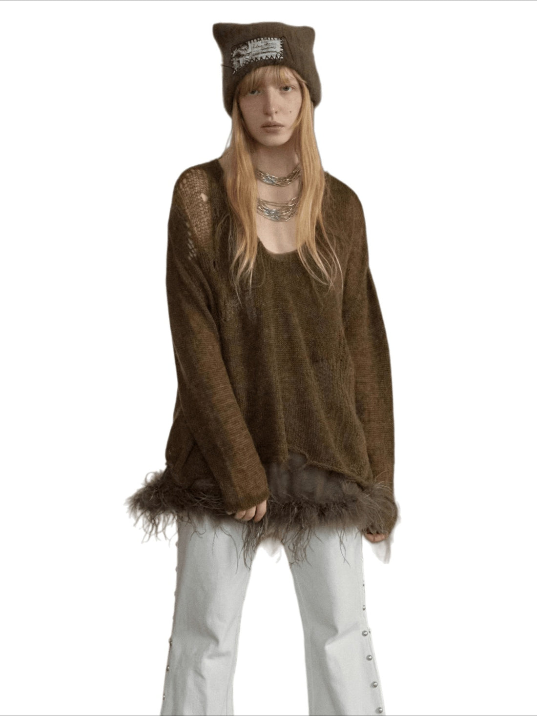 Cutout V-Neck Oversized Sweater