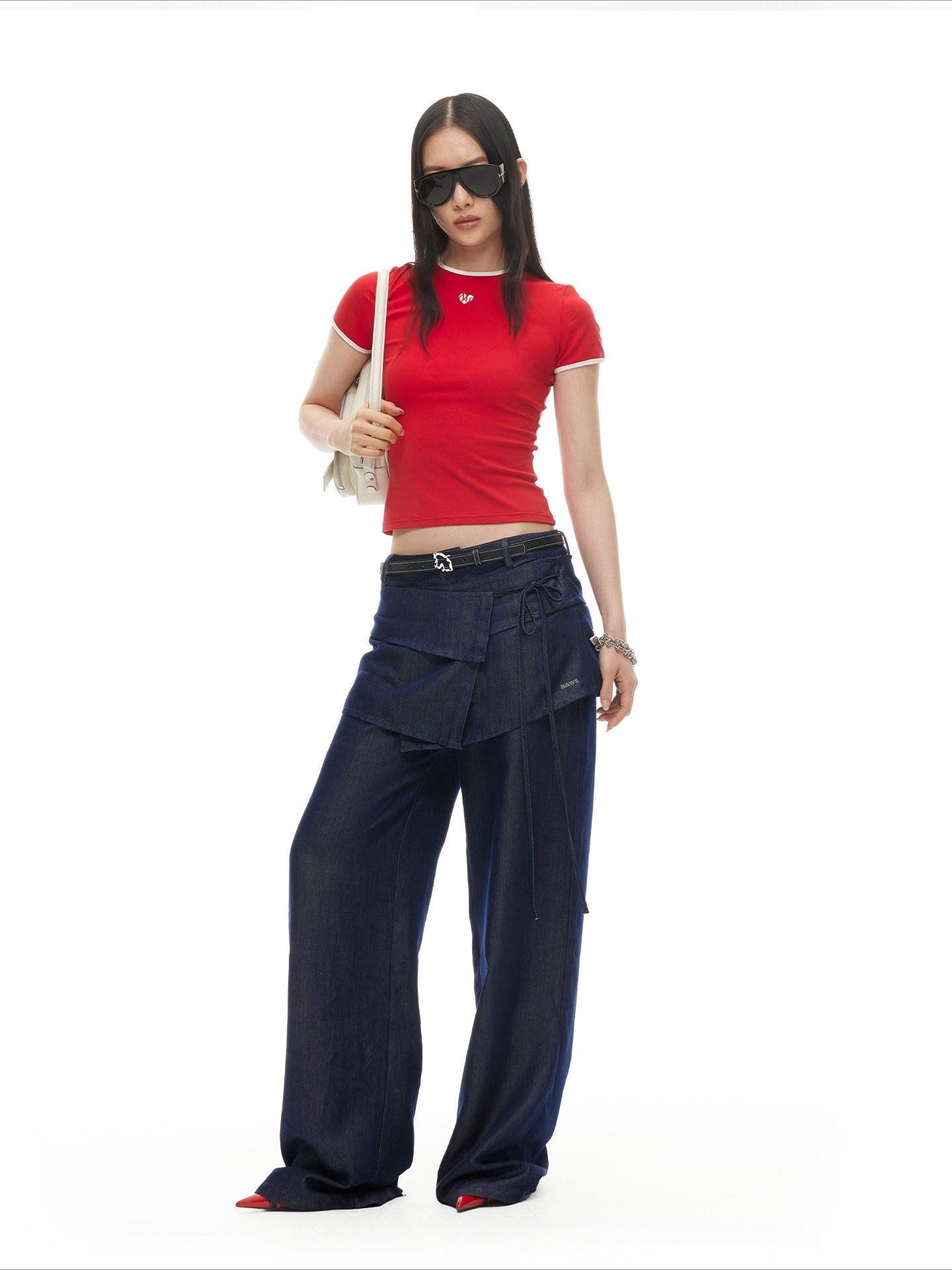 Layered Lyocell Denim Wide-Leg Trousers