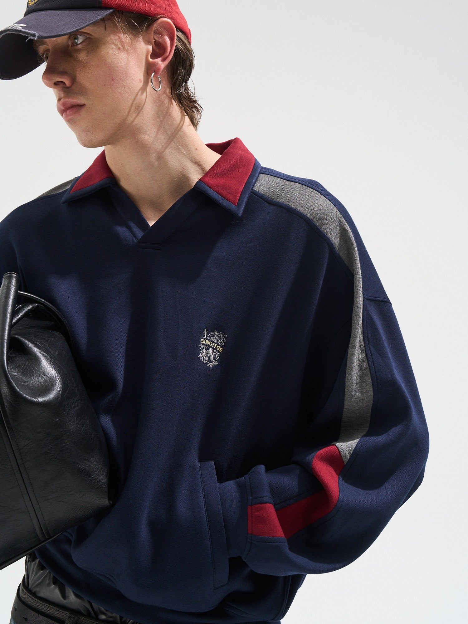 Contrast Panel Embroidered Polo Sweatshirt