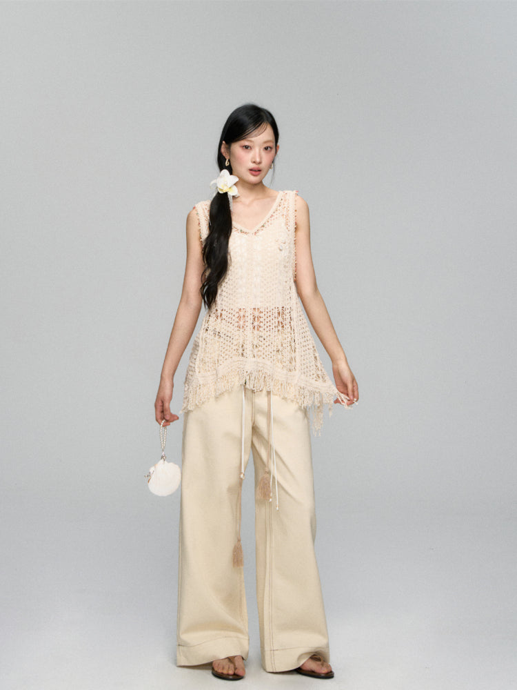 Hollow Crochet Fringe Hem Camisole