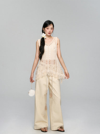 Hollow Crochet Fringe Hem Camisole