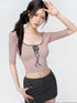 Pink & Blue Slim Round-neck Embroidered T-shirt - CHINASQUAD