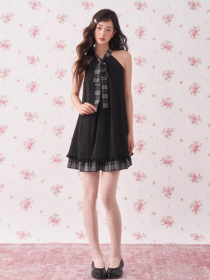 Vintage Plaid Halter Ruffle Dress