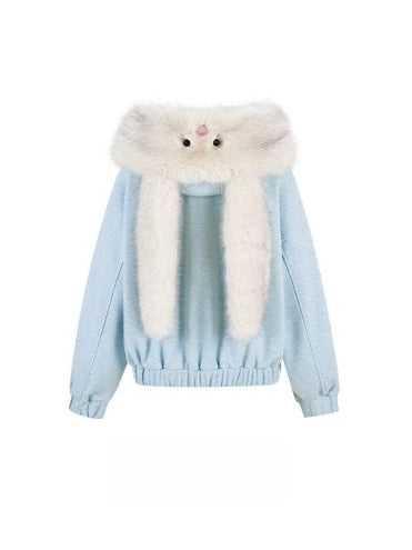 Detachable Plush Collar Hooded Jacket