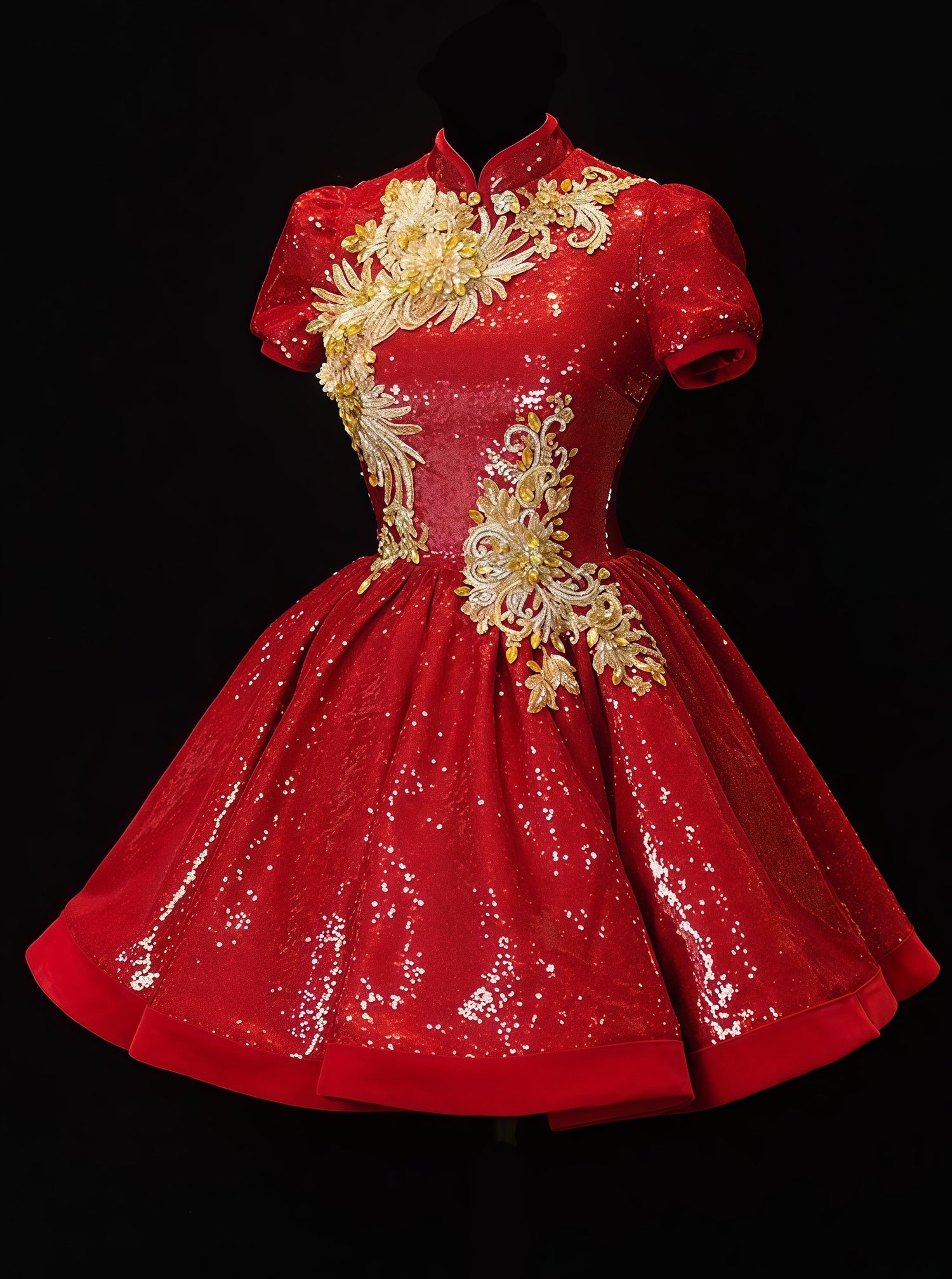 Crimson Imperial Embellished Flare Dress