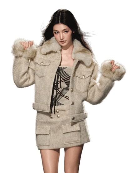 Wool-Blend Textured Check Jacket &amp; Skirt Set