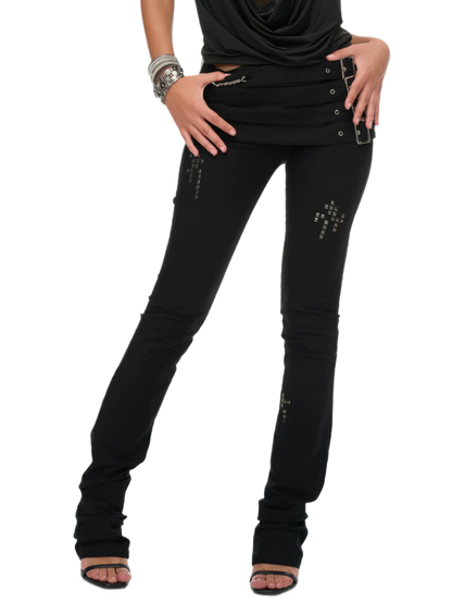 Layered Multi-Belt Slim Flare Pants
