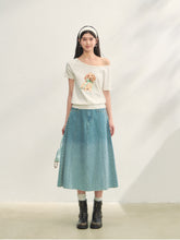 Asymmetric Shoulder Bow Puppy Printed T-Shirt - CHINASQUAD