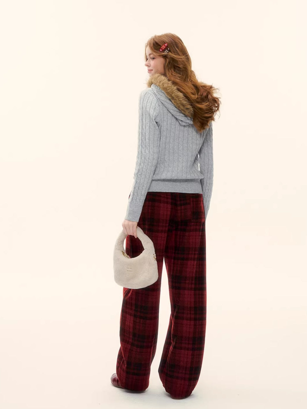 Vintage Wool-Blend Drawstring Wide-Leg Pants