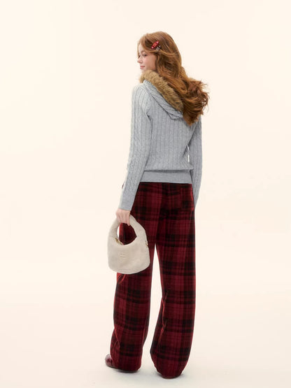 Vintage Wool-Blend Drawstring Wide-Leg Pants