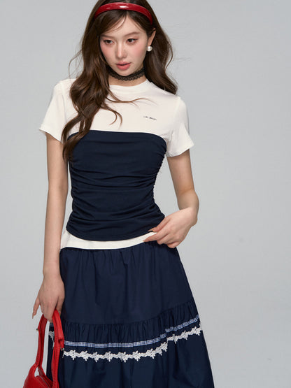Lace-Trim A-line Midi Skirt