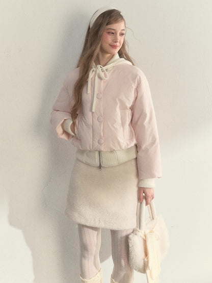 Glacier Pink Knit-Lined Hooded Down Jacket