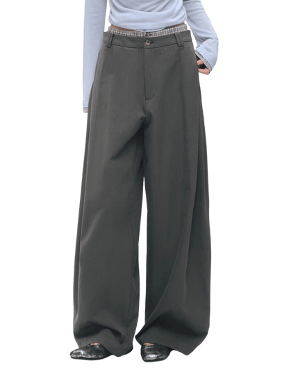 Asymmetric Pleated Curved Wide-Leg Trousers