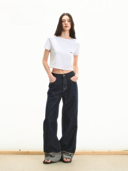 Cuffed Mid-Rise Straight-Leg Denim Jeans