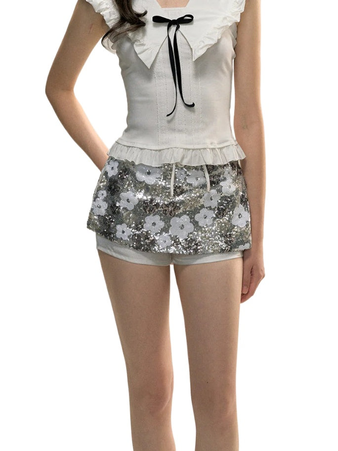 A-line High-waisted Sequin Mini Skirt