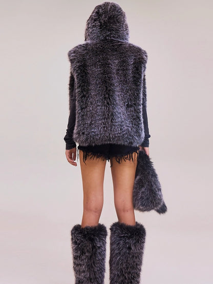 Cross Relic Oversized Faux Fur Vest