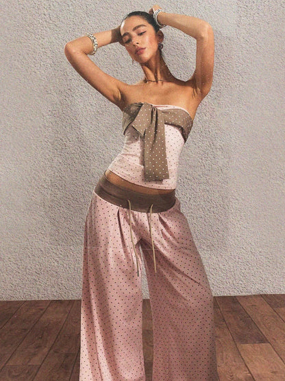 Polka-Dot Bandeau Top &amp; Straight-Leg Pants Set