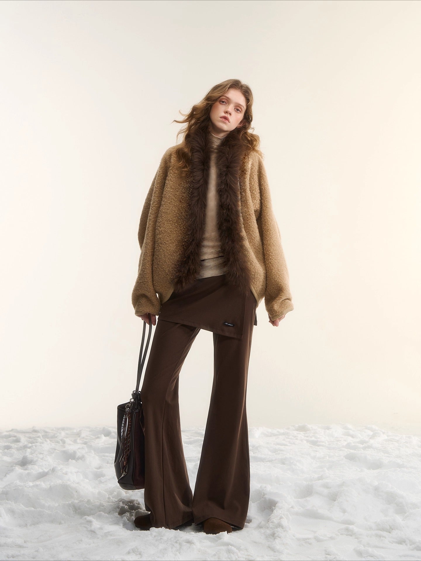 Asgony Asymmetric Layered Flare Knit Pants