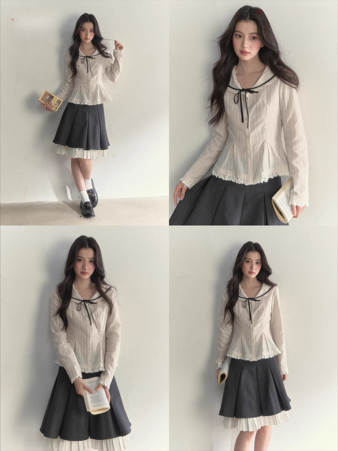 Nautical Texture Beige Fitted Blouse