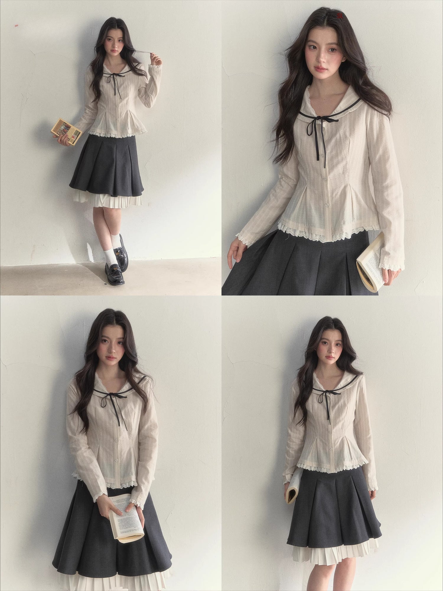 Nautical Texture Beige Fitted Blouse