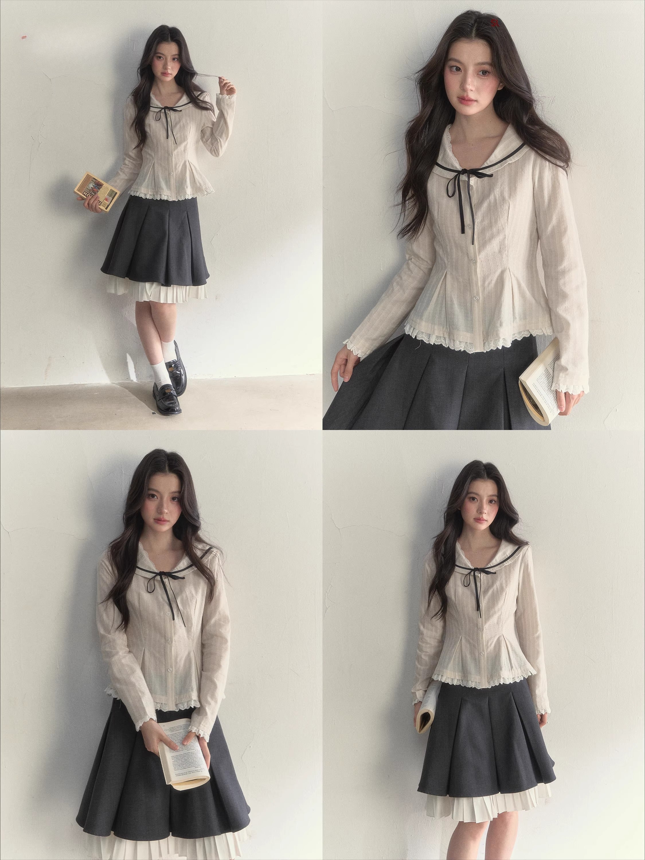 Nautical Texture Beige Fitted Blouse