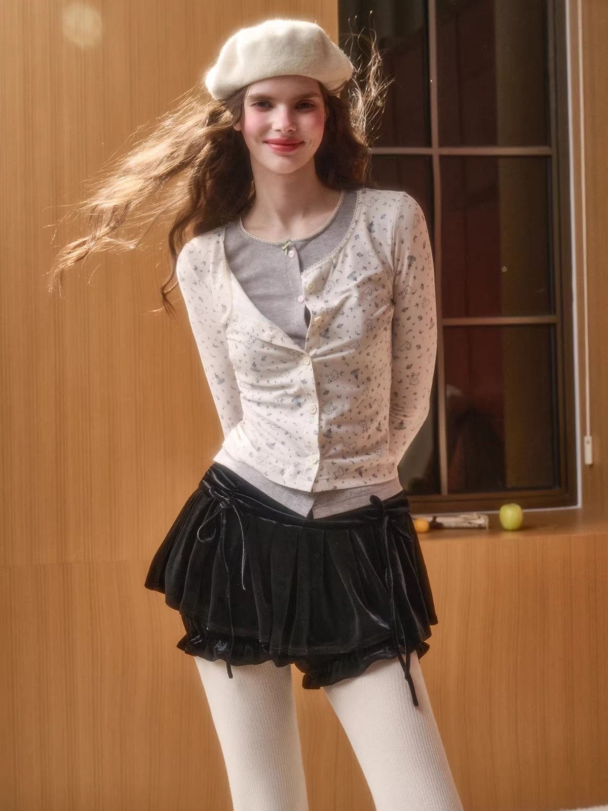 Cotton Layered-Effect Printed Cardigan