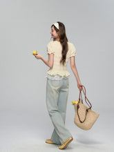 Three-Dimensional Flower Pleated Short-Sleeve Blouse - CHINASQUAD