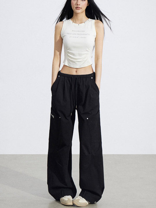 Ruched Utility Wide-Leg Cargo Pants