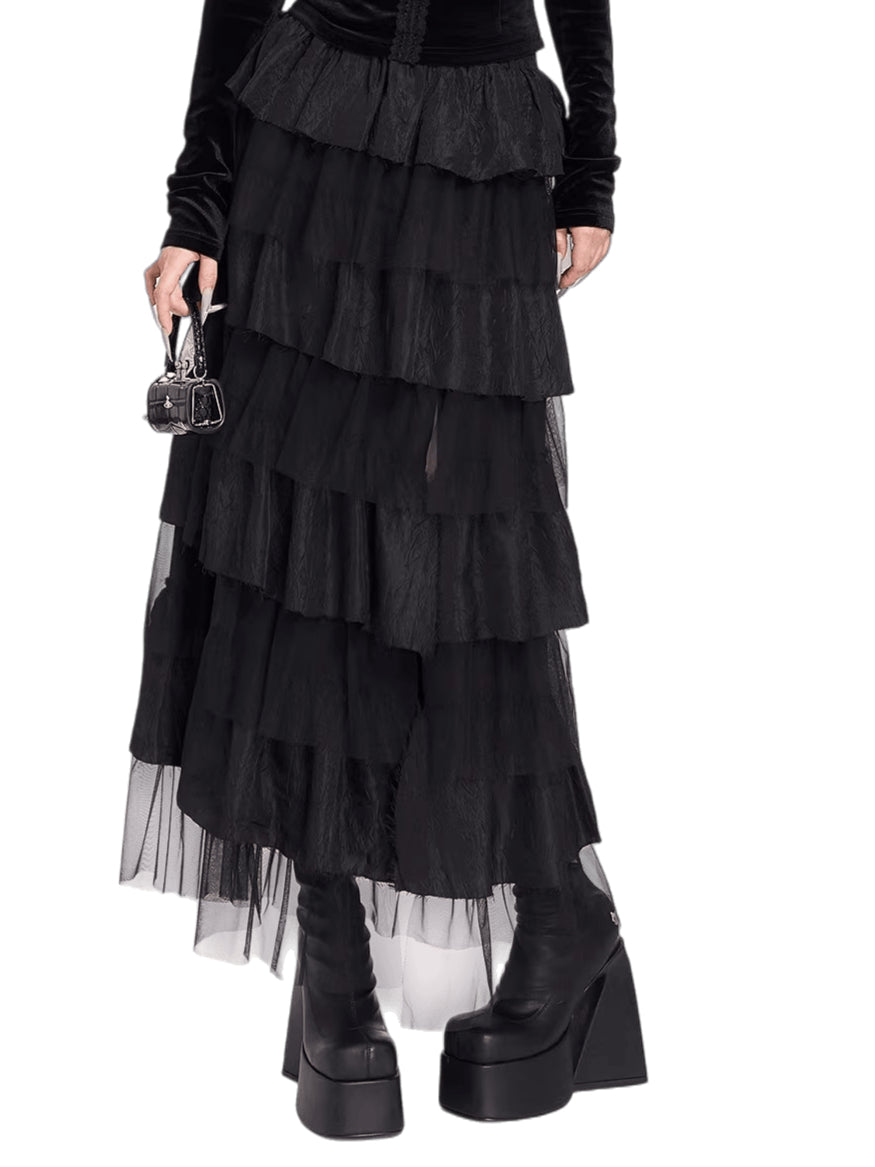 Light Dark Romantic Layered Tulle Maxi Skirt