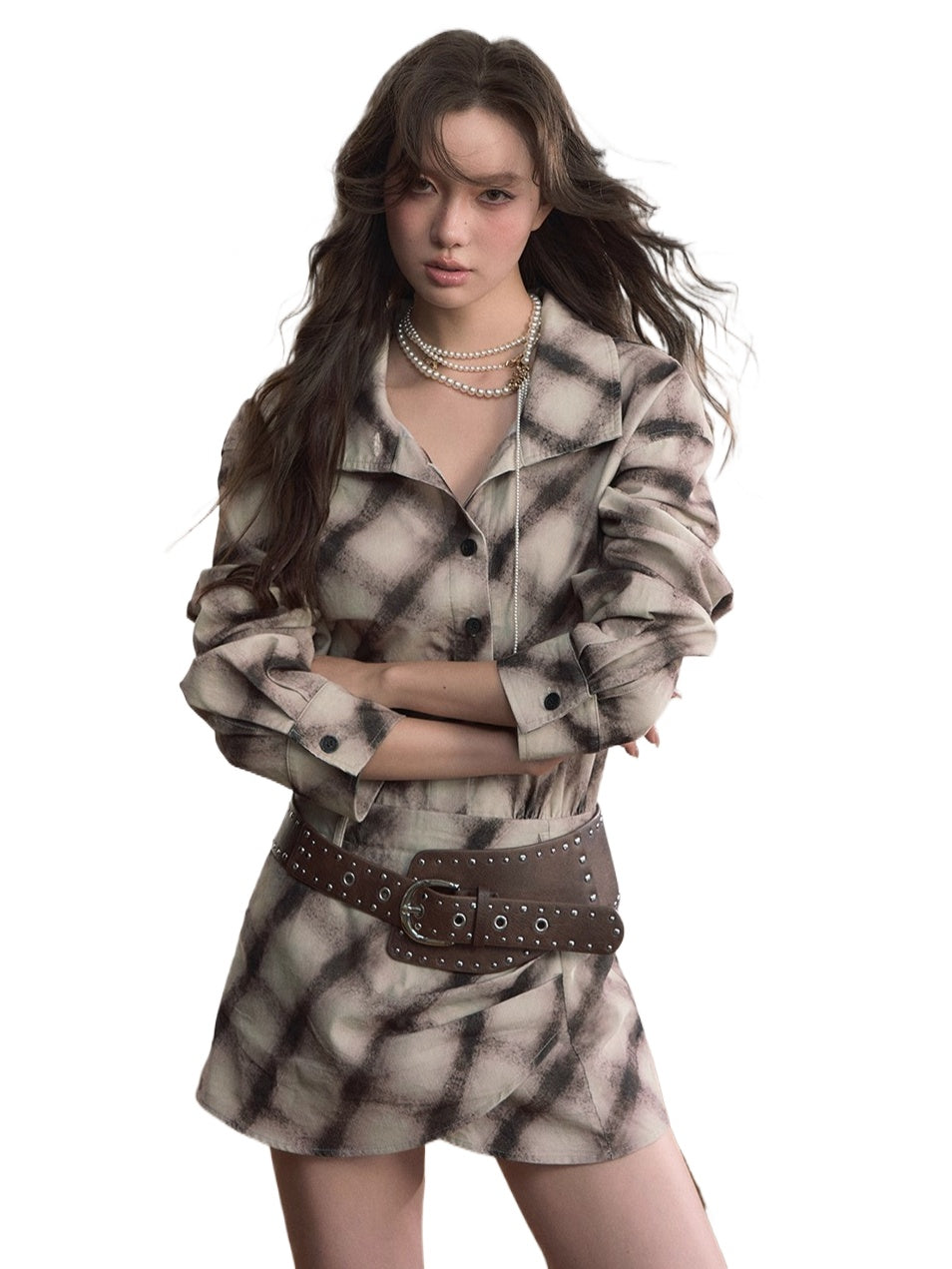 Plaid Irregular Hem Cotton Shirt Dress