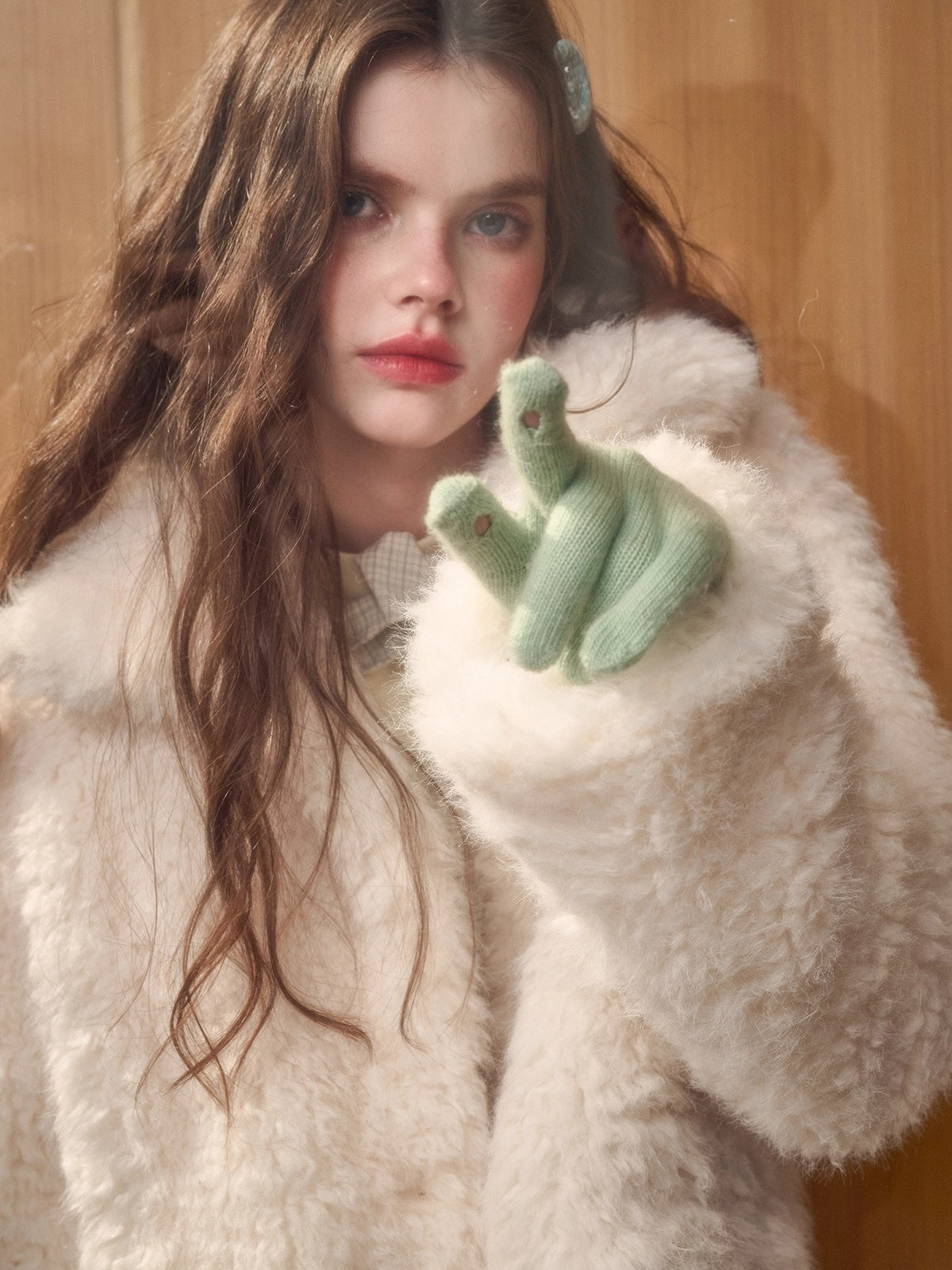 Cranberry Snow Plush Faux Fur Short Jacket