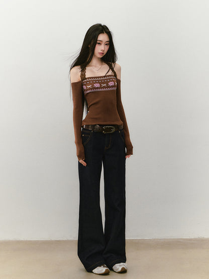 Lace Halter Two-way One-shoulder Sweater - CHINASQUAD