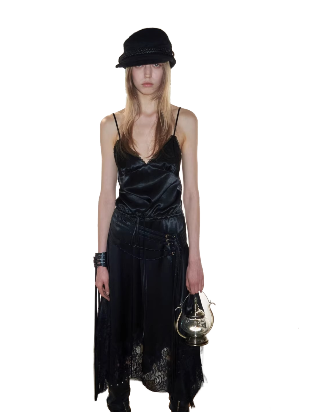 Lace Patchwork Plaid V-Neck Slip Dress