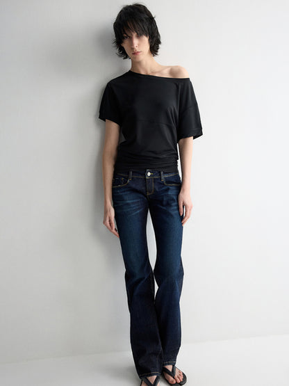 One-Shoulder Pleated Waist T-shirt