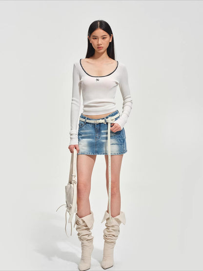 Scoop-Neck Slim-Fit Stretch Knit Top