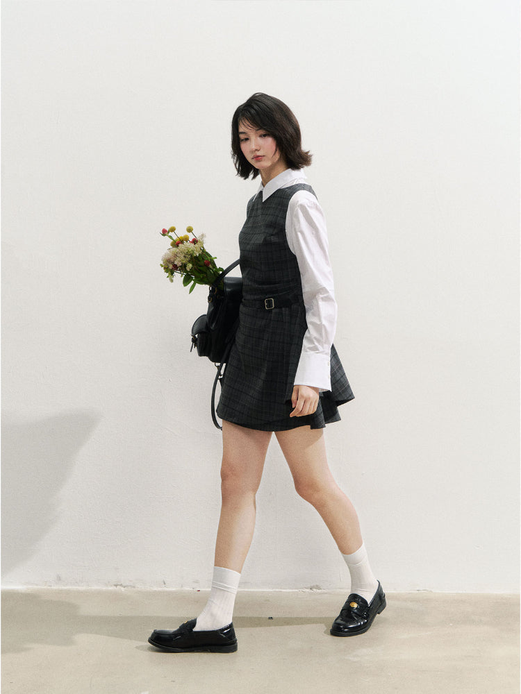 Fake Two-piece Checked Shirt Dress - CHINASQUAD
