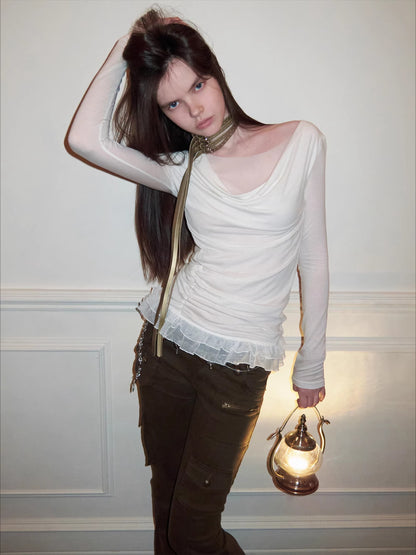 Mesh Double-Layer Ruched Base Layer