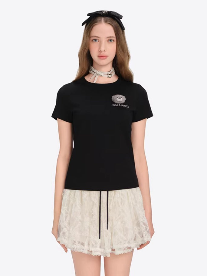 Bear Motif Fitted Cotton Tee