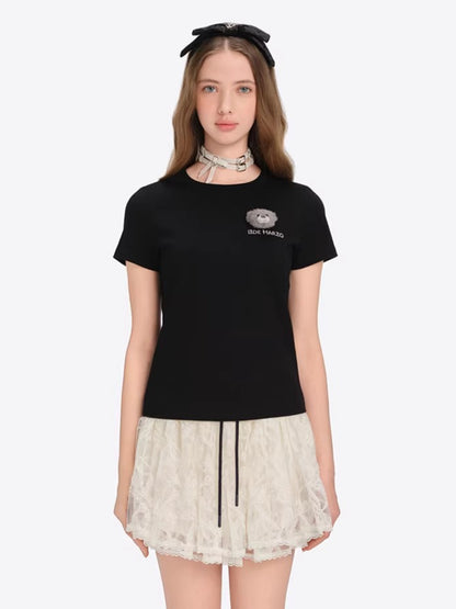Bear Motif Fitted Cotton Tee