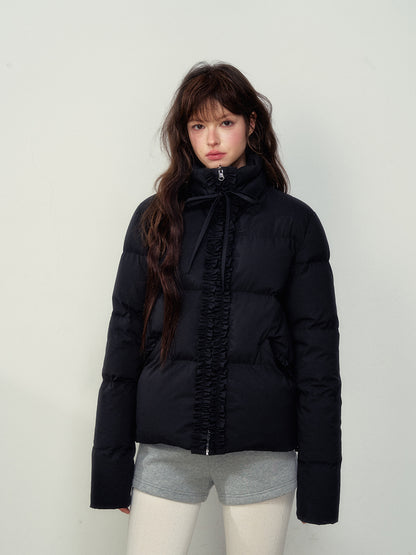 Black Ruffled Short Down Jacket