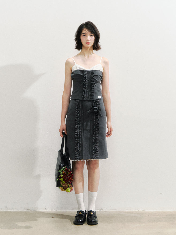 Miu-Style Lace Trimmed Tank Top &amp; Skirt Set - CHINASQUAD