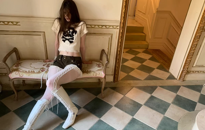 Skeleton Distressed Knit Short Sleeve Top