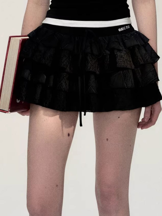 Embroidered Tiered Puff Mini Skirt